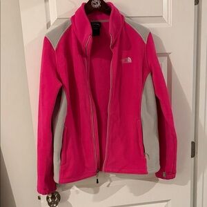 The North Face Women's Pink and Light Gray Fleece Zip Up Jacket Large